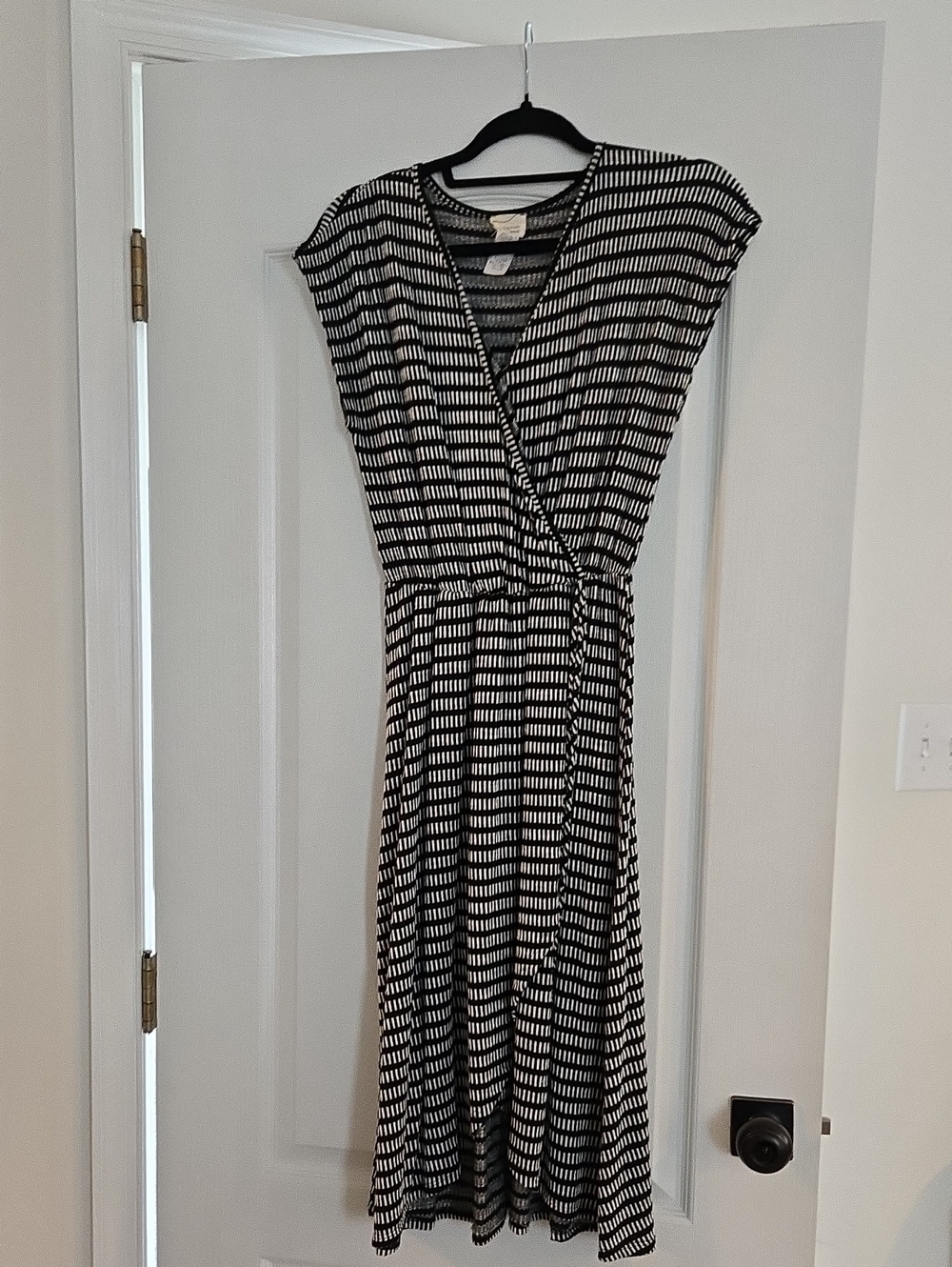 Caution To The Wind Black and White Geometric Wrap Maxi Dress